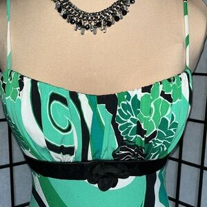 Ruby Rox Spaghetti Strap Green Print Dress with Black Trim (Junior?)L